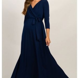 PinkBlush Navy Blue Sash Tie Wrap Maternity Maxi Dress